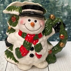 Vtg World Bazaars Inc Hand Painted Snowman Pitcher Ceramic